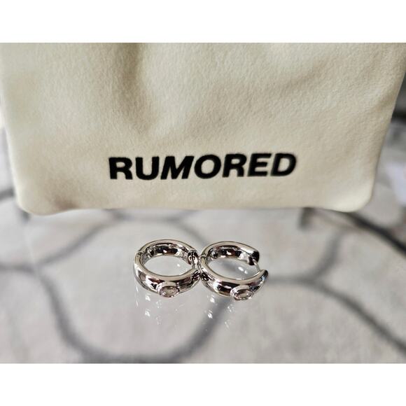 Rumored Small Silver Rhinestone Hoop Earrings New - Picture 1 of 6